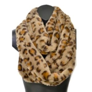 Plush tan, brown and black infinity scarf, brand new